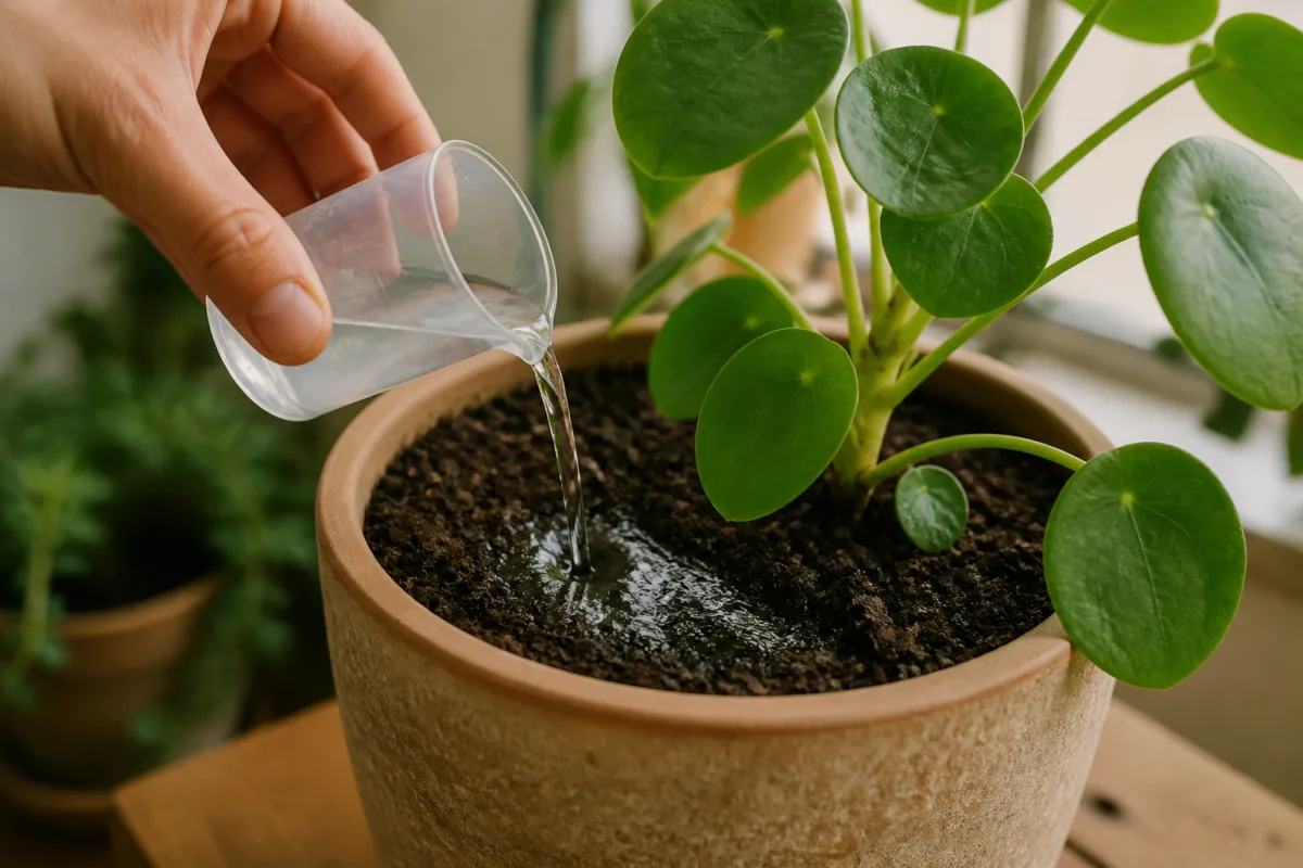 Mesure de 80 ml versée par paliers sur un pot pour arrosage fractionné